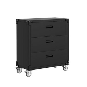 Dark Black 3 Drawer Carbon Steel Lockable Rolling Storage Cabinet