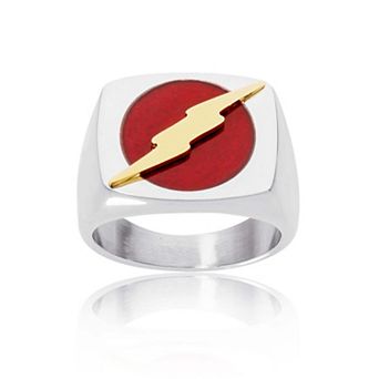 DC Comics Mens Stainless Steel Justice League Superhero Logo Ring Jewelry, The Flash, Size 10