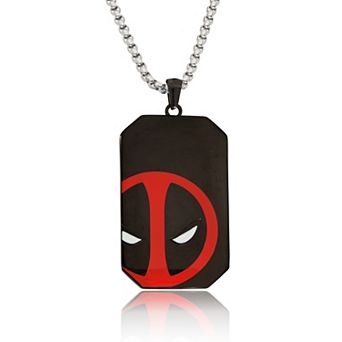 Marvel Comics Dead Pool Jewelry, Stainless Steel Dog Tag Pendant Necklace, 22" Box Chain