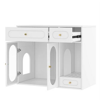 Cat Litter Box Enclosure with LED Light, Hidden Litter Box Furniture with Storage Drawers