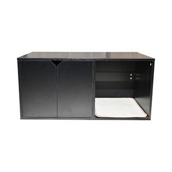 35.83" Cat Litter Box Enclosure Hidden Furniture (Scratch Pad Included), Modern Black Cat House