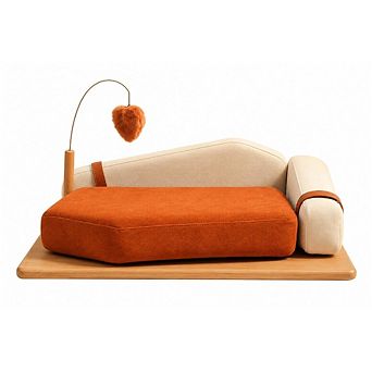 Wooden Pet Bed for Cats & Dogs Oak Veneer, Multi-layer Wood Frame, Scratch-Resistant Fabric