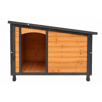 46"Dog House Outdoor & Indoor Wooden Dog Kennel for Winter with Raised Feet Weatherproof