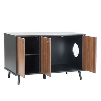 Litter Box Enclosure, Cat Litter Box Furniture with Hidden Plug, 3 Doors