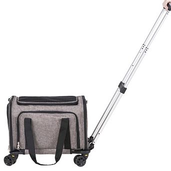 Cat Carrier with Wheels, Airline Approved Rolling Pet Carrier with Telescopic Handle