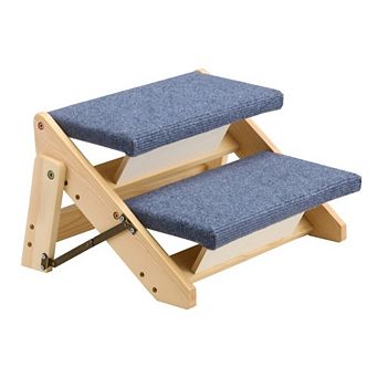 Wood Pet Stairs, 2-Step Dog Stairs for Beds, Sofa & Cars, 110lbs Load Capacity
