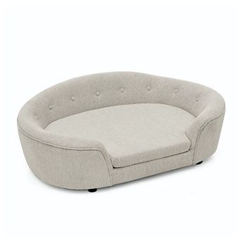 OVERSIZED Size Oval Semi-Enclosed Dog Sofa - Durable Linen Material, Button-Tufted Backrest