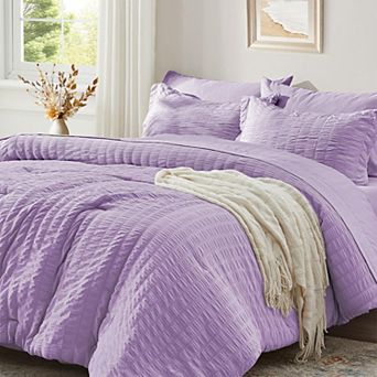 Queen 7 pc Bed In A Bag Bedding Set Microfiber Seersucker Soft All Season