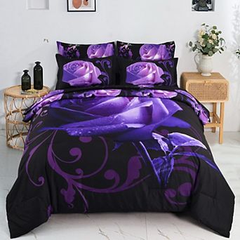 California King 7 pc Reversible Botanical Print Microfiber Bedding Set