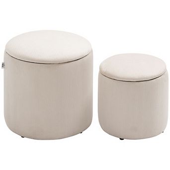 HOMCOM Ottoman with Storage Set of 2, Corduroy Stool