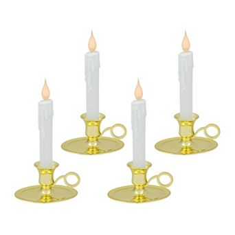 Northlight LED 8-inch White & Gold Oval Handle Base 4 pc Window Candle Set