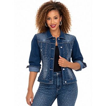 Donna Vinci Jeans Rhinestone Embellished Denim Jacket