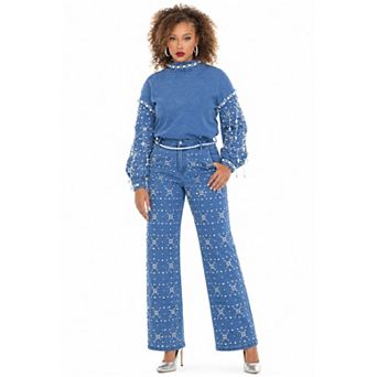 Donna Vinci Jeans Pearl Embellished Denim Pant