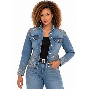 Donna Vinci Jeans Women's Sparkling Rhinestone Denim Jacket