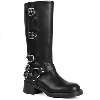 Womens Biker Buckle Tall High Boots