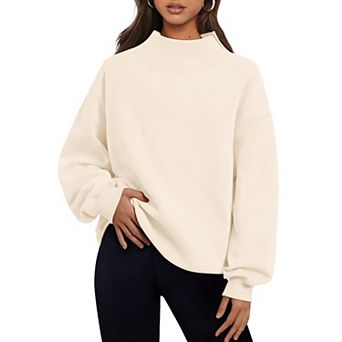 Womens Mock Neck Oversized Pullover Fall Top