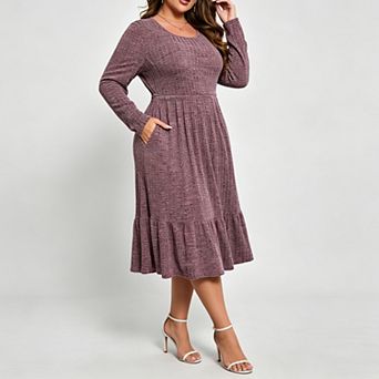 Women Plus Size Ribbed Knit Sweater Dress Long Sleeve Stretchy Comfy Casual Fall Dress with Pockets
