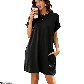 Women's Short Sleeve Solid Crew Neck Mini T Shirt Dress
