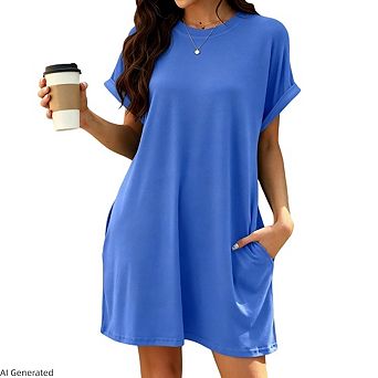Women's Short Sleeve Solid Crew Neck Mini T Shirt Dress