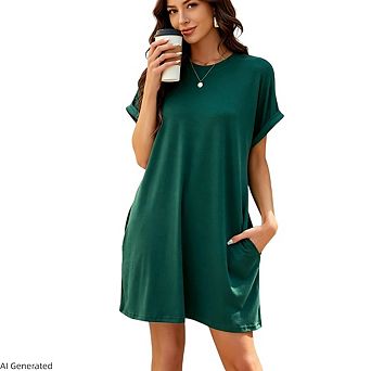 Women's Short Sleeve Solid Crew Neck Mini T Shirt Dress