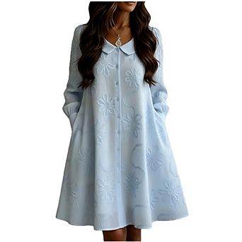 Women's Floral Print Casual Loose Button Down Swing Beach Midi Shirt Dress with Pockets