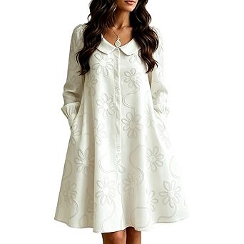 Women's Floral Print Casual Loose Button Down Swing Beach Midi Shirt Dress with Pockets