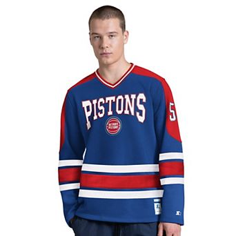 Men's Starter Blue Detroit Pistons Puck Drop Long Sleeve V-Neck T-Shirt