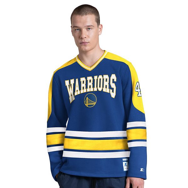 Men's Starter Royal Golden State Warriors Puck Drop Long Sleeve V-Neck T-Shirt
