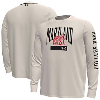 Men's Under Armour Cream Maryland Terrapins Gameday Motion Heavyweight Long Sleeve T-Shirt
