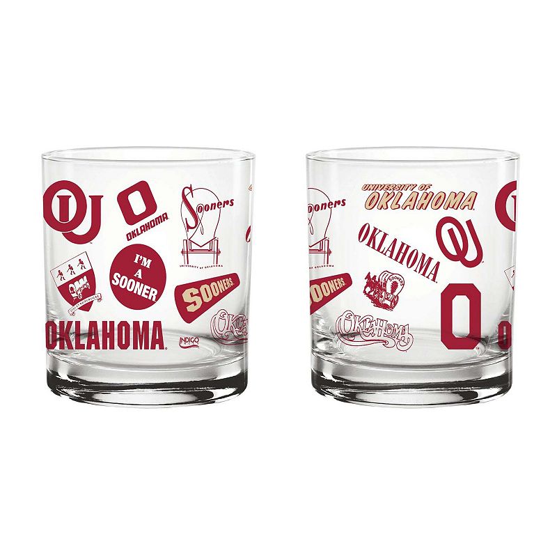 Indigo Falls Oklahoma Sooners Medley Vintage Rocks Glass - Set of 2