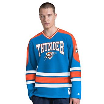 Men's Starter Blue Oklahoma City Thunder Puck Drop Long Sleeve V-Neck T-Shirt