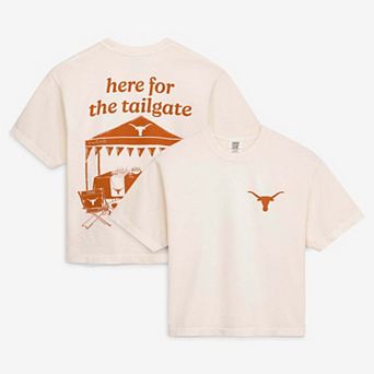 Women's Comfort Colors Cream Texas Longhorns Here For The Tailgate Cropped T-Shirt