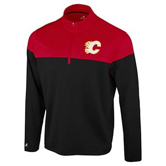 Men's Antigua Black/Red Calgary Flames Hinder Quarter-Zip Pullover
