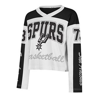 Women's '47 White San Antonio Spurs Cropped Exclamation Metro Jersey Long Sleeve T-Shirt