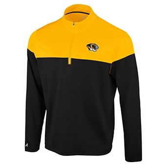 Men's Antigua Black Missouri Tigers Hinder Colorblock Quarter-Zip Pullover