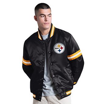 Men's Starter Black Pittsburgh Steelers Courtside Varsity Full Snap Jacket