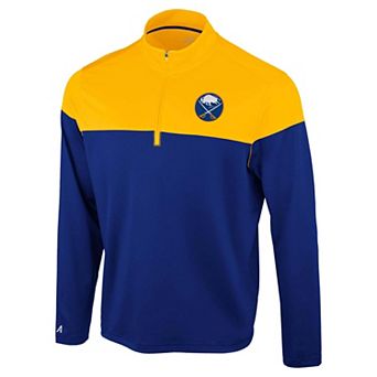 Men's Antigua Royal/Gold Buffalo Sabres Hinder Quarter-Zip Pullover