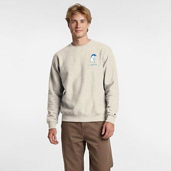 Men's Disney x Champion Oatmeal Los Angeles Chargers Powerblend Left Chest Fullback Crew Sweatshirt