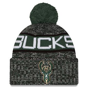 Youth New Era Black Milwaukee Bucks Tri-Color Cuffed Knit Hat with Pom