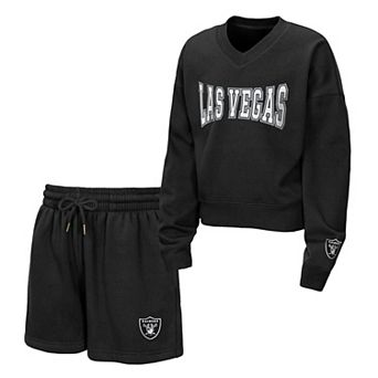 Girls Youth WEAR by Erin Andrews Black Las Vegas Raiders Red Zone Fleece V-Neck Sweatshirt and Shorts Set