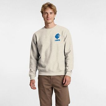 Men's Disney x Champion Oatmeal Detroit Lions Powerblend Left Chest Fullback Crew Sweatshirt