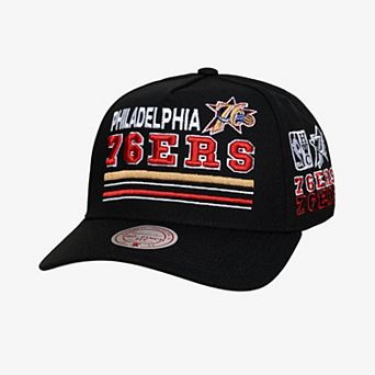 Men's Mitchell & Ness Black Philadelphia 76ers Hardwood Classics Triple Check Pro Snapback Hat
