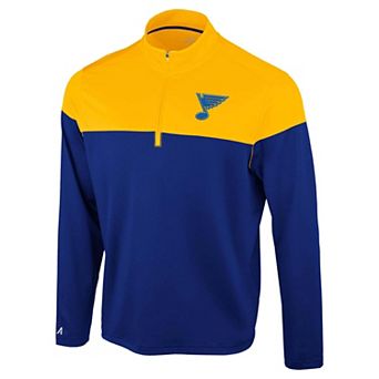 Men's Antigua Blue/Gold St. Louis Blues Hinder Quarter-Zip Pullover