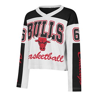 Women's '47 White Chicago Bulls Cropped Exclamation Metro Jersey Long Sleeve T-Shirt