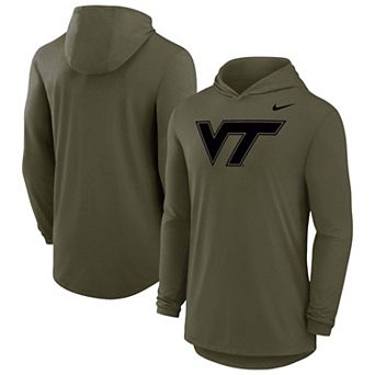 Men's Nike Olive Virginia Tech Hokies Dri-FIT Military Long Sleeve Hooded T-Shirt