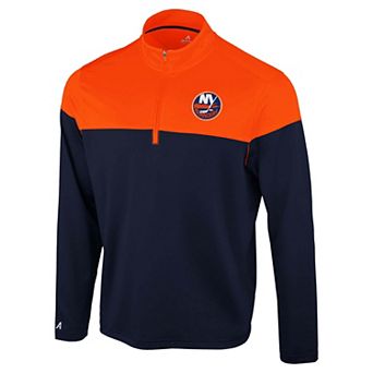 Men's Antigua Navy/Orange New York Islanders Hinder Quarter-Zip Pullover
