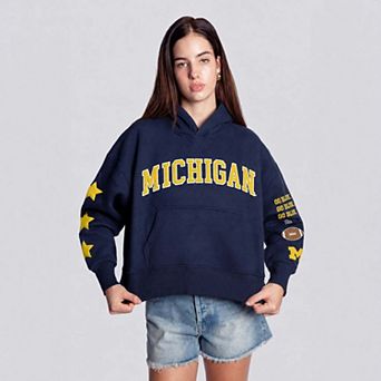 Women's Hype and Vice Navy Michigan Wolverines Cropped Spirit Hoodie