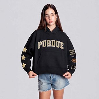 Women's Hype and Vice Black Purdue Boilermakers Cropped Spirit Hoodie
