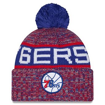 Youth New Era Red Philadelphia 76ers Alternate Tri-Color Cuffed Knit Hat with Pom
