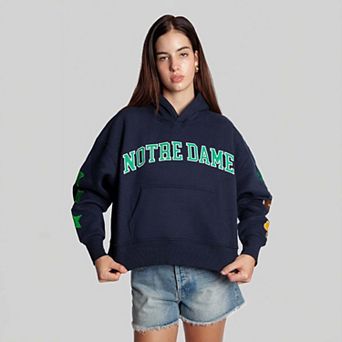 Women's Hype and Vice Navy Notre Dame Fighting Irish Cropped Spirit Hoodie